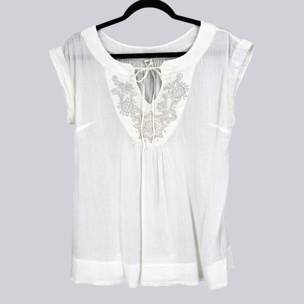 Floreat Top Womens 4 White Coastal Grandma Cottage Boho‎ Hippie Feminine Resort